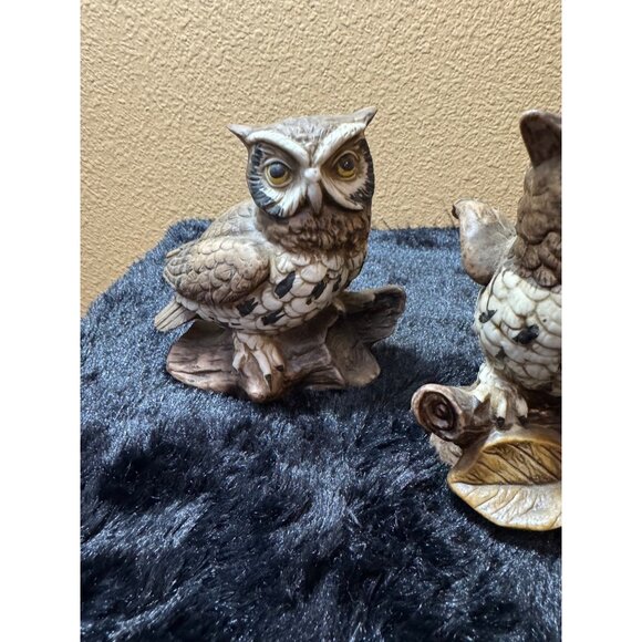Vintage Homco Owl Figurines Set Of 2 Hand-Painted Collectible Home Decor 70's - Picture 3 of 8